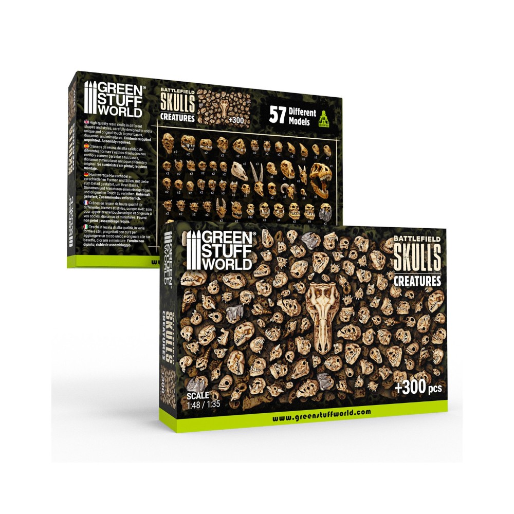 300x Zöld Stuff Világ Harci Lény Koponyák